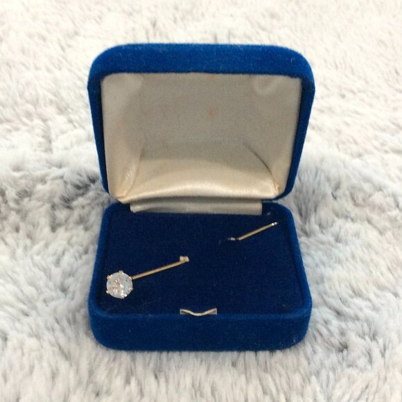 Antique Faux Diamond Gold-Tone Stick Pin in Original Blue Velvet Box - Picture 1 of 2